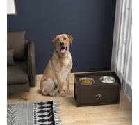 PawHut Stainless Steel Raised Dog Bowls, Double Dog Food and Water Bowl w/ 21L Storage Drawer, for Large Dogs - Brown