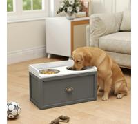 PawHut Stainless Steel Raised Dog Bowls, Double Dog Food and Water Bowl w/ 21L Storage Drawer, for Large Dogs - Grey