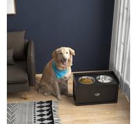 Pawhut Stainless Steel Raised Dog Bowls, Double Bowl W/ 21L Storage Drawer In Black Black