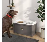 PawHut Stainless Steel Raised Dog Bowls, Double Dog Food and Water Bowl w/ 21L Storage Drawer, for Large Dogs - Grey