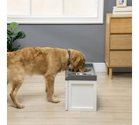 Pawhut Stainless Steel Raised Dog Bowls, Double Bowl W/ 21L Storage Drawer In White White