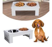 PawHut Stainless Steel Raised Dog Feeding Bowls with Stand Elevated Twin Pet Bowls Water Food Feeder 43.7L x 24W x 15H cm - White