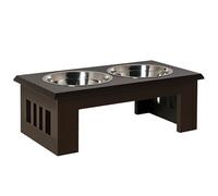 PawHut Raised Dog Bowls Pet Feeder Elevated Double Stainless Steel Water Brown | TJ Hughes