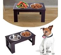 PawHut Stainless Steel Raised Dog Feeding Bowls with Stand for Small Medium Dogs Elevated Twin Pet Bowls Water Food Feeder 58.4L x 30.5W x 25.4H cm - Brown