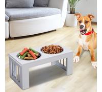 PawHut Stainless Steel Raised Dog Feeding Bowls with Stand for Small Medium Dogs Elevated Twin Pet Bowls Water Food Feeder 58.4L x 30.5W x 25.4H cm - White