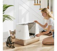 PawHut Stainless Steel, XL Cat Litter Tray, Dual Entry, Light Grey