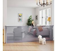 Pawhut Stair Gate For Dogs, Pet Gate, Extends To 300 Cm Wide & 104 Cm Tall In Grey Grey
