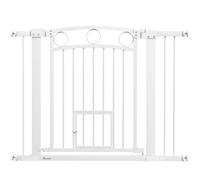 Stair Gate with Cat Door, Adjustable Width 76-104cm PawHut White One Size