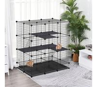 PawHut Steel 3-Tier Small Animal Playpen Cage Black