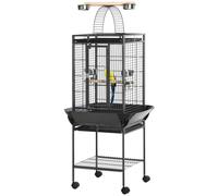 Pawhut Steel Bird Cage, Budgie Cage For Cockatiels And Parakeets In Dark Grey Dark Grey