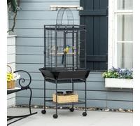 PawHut 156cm Bird Cage,Large Parrot Cage with Open Play Top, Perch, Seed Guard, Wheels, Storage Shelf for Budgie, Cockatiel, Conure, Lovebird, Dark Grey