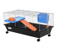 PawHut Steel Small 2-Tier Small Guinea Pigs Hutches w/ Accessories Blue/Orange Aosom UK
