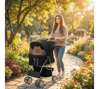 Pawhut Stroller Cats Foldable Travel Carriage In Black Black