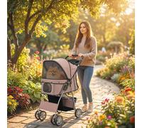 PawHut Pet Stroller Carrier Foldable Deluxe Walk Travel Dog