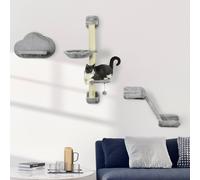 Pawhut Three-Piece Wall-Mounted Ca Shelves W/ Hammock, Platforms, Ladder, Scratch Post In Grey Grey