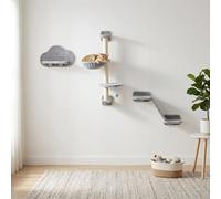 PawHut Cat Wall Furniture with Hammock, Platforms, Ladder, Scratching Post - Grey