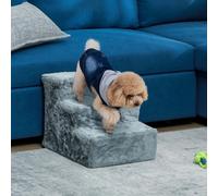 PawHut Dog Steps for Sofa, 3 Steps Dog Stairs, Pet Stairs, with Washable Plush Cover, for Small Breeds, Cats - Light Grey