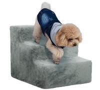 PawHut Dog Steps for Sofa, 3 Steps Dog Stairs, Pet Stairs, with Washable Plush Cover, for Small Breeds, Cats - Light Grey