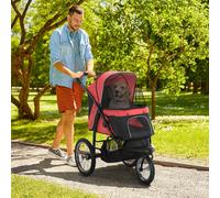 Pet Stroller for Medium, Small Dogs, Foldable Cat Pram Dog Pushchair with Adjustable Canopy, 3 Big Wheels PawHut Red One Size
