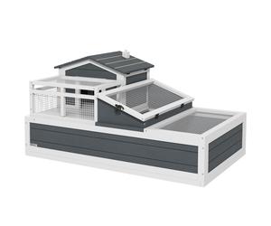 PawHut Tortoise House 3-Room with 2 Stories, Ladder, Balcony, Tray, Openable Roof, 59H x 112L x 65Wcm, Grey Aosom UK