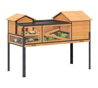 PawHut Tortoise House Enclosure, 2 Rooms, Openable Top, Yellow | Wooden Reptile Habitat, Clear Windows, Ramps, Built-in Tray, Stand Legs, Indoor Use