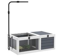 PawHut Tortoise House Enclosure Adjustable Lamp Holder Grey | Wooden Tortoise Table, Openable Lids, Pull-Out Trays