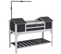 Pawhut Wooden Tortoise House W/ Adjustable Lamp Holder, Storage Shelf, Dual Main Houses In Grey Grey