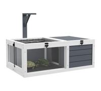 PawHut Tortoise House Enclosure Wooden Lamp Holder Grey | Wooden Tortoise Table, Openable Lids, Pull-Out Trays