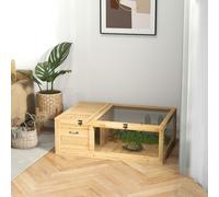 PawHut Tortoise House with Mesh Roof, Small Reptile Wooden House, Tortoise Enclosure with Removable Side Panel, for Indoor - Light Yellow