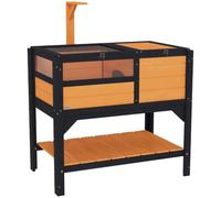 PawHut Tortoise House w/Shelf for Small Pet Reptile Wooden House Yellow | Hide Shelter Den and Run, Lamp Holder, Tray, Indoors, Outdoors