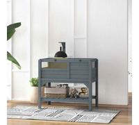 PawHut Tortoise House w/ Shelf, Small Pet Reptile Wooden House w/ Hide Shelter Den and Run, Lamp Holder, Tray, for Indoors, Outdoors - Grey Grey