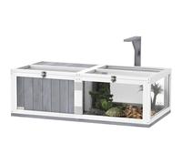 Pawhut Wooden Tortoise House With Lamp Holder, Clear Observation Windows In Light Grey Light Grey