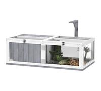 PawHut Tortoise House with Lamp Holder, Tortoise Enclosure, Light Grey | Wooden, Clear Observation Windows, Openable Tops, Built-in Tray, Two-Room Turtle Table, Indoor Use