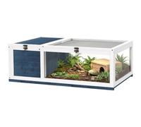 PawHut Tortoise House with Mesh Roof, Small Reptile Wooden House Blue