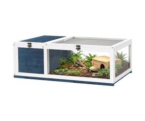 PawHut Tortoise House with Mesh Roof, Small Reptile Wooden House Blue