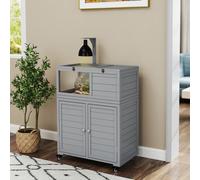 PawHut Tortoise House with Storage Cabinet, Wooden Tortoise Enclosure with Lamp Holder, Openable Top, Transparent Windows, Turtle Habitat for Indoor, Light Grey