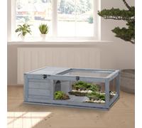 PawHut Tortoise House, Wooden Tortoise Enclosure Small Reptile House with Mesh Roof, Removable Side Panel, for Indoor - Grey Grey