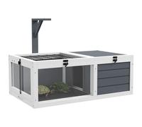 PawHut Tortoise House, Wooden Tortoise Enclosure with Lamp Holder, Openable Lids, Pull-Out Trays - Grey
