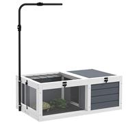 PawHut Tortoise House, Wooden Tortoise Table, Tortoise Enclosure with Adjustable Lamp Holder, Openable Lids, Pull-Out Trays - Grey