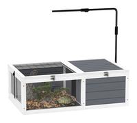PawHut Tortoise House, Wooden Tortoise Table w/ Lamp Holder - Grey - Grey - Fir Wood, Steel, Acrylic - 1