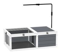PawHut Tortoise Table with Adjustable Lamp Holder, Wooden Tortoise House w/ Openable Lids, Pull-Out Trays - Grey