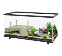 PawHut Turtle Tank with Basking Platform for Small Turtles 60 x 30 x 32cm | 50L Glass Turtle Aquarium, Ramp, Easy Drainage