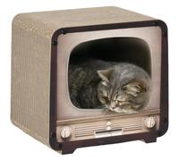 PawHut TV Shape Cat Scratching Board with Catnip, for Indoor Cats, Brown | Corrugated Cardboard, 2 in 1 Cat House, with Catnip
