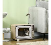 Pawhut Tv-Shaped Cardboard Cat House, Cat Play House For Indoor Cats, 43 X 23 X 32.5Cm In Brown Brown