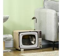 Pawhut Tv-Shaped Cardboard Cat House, Cat Play House For Indoor Cats, 43 X 23 X 32.5Cm In Brown Brown
