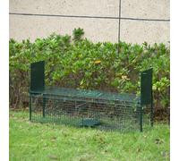 PawHut Two-Door Live Cage, Trap for Small Animal, Easy Setup - Dark Green - 100L x 25W x 28H cm - Metal - Dark Green