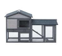 PawHut Wooden Rabbit Hutch Outdoor, Double Tier Guinea Pig Hutch, Small Animal House Water-Resistant Roof Ramp 147 x 54 x 84 cm, Grey
