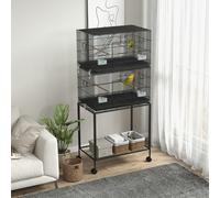 PawHut Two-Tier Bird Cage on Wheels w/ Stand, for Canaries