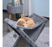 PawHut Two Tier Cat Tree for Indoor Cats Play Rest Activity Tower Plush Folding Relax Center w/ Scratching Post Hammock Pom Poms Grey