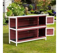 Pawhut Two-Tier Elevated Wooden Rabbit Hutch Bunny Cage For Small Pet Animals In Brown Brown